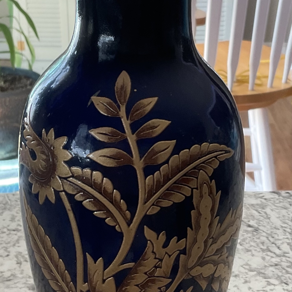 Authentic Japanese Chokin Art Cobalt Blue 24 Kt Gold Enlay - Picture 5 of 16
